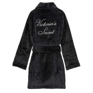 Victoria’s Secret Plush Logo Robe Black XL/XXL Cozy Belted Lounge